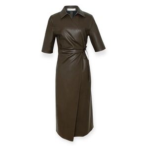 Oak + Fort Vegas Faux Leather Wrap Dress | Brown | XS | NWT